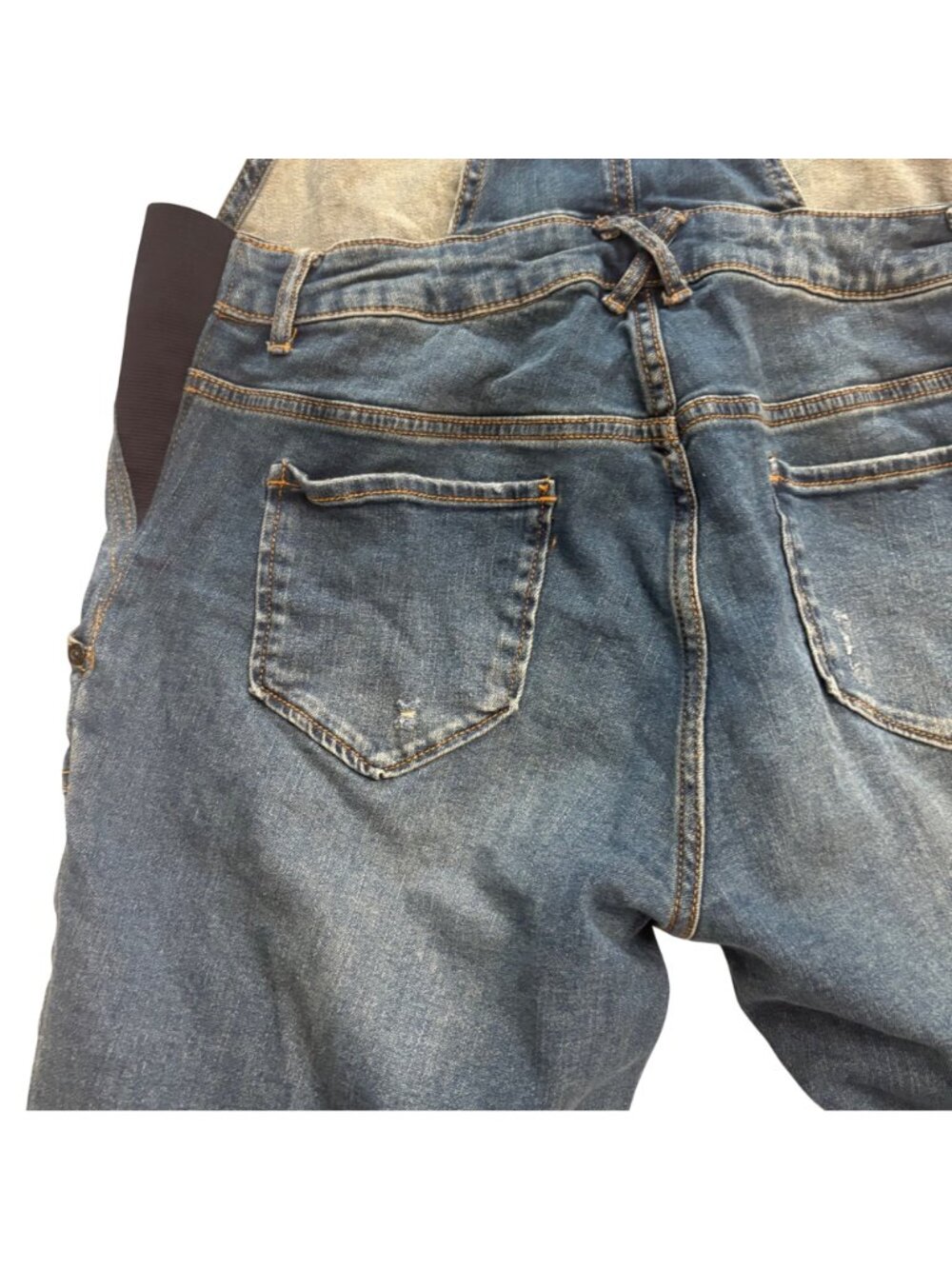 Indigo Blue 90's Style Distressed Navy Denim Y2K Dungarees Streetwear Overalls L - Picture 14 of 14